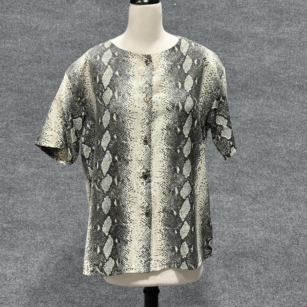 Vintage Valentina Top Womens One Size Black Snakeskin Print Short Sleeve Blouse